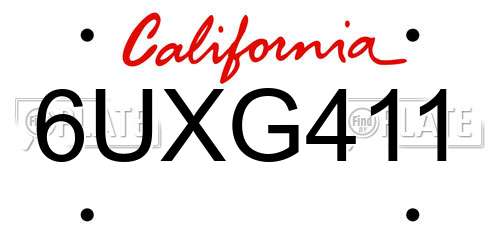 6UXG411 California License Plate