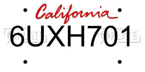 6UXH701 California License Plate