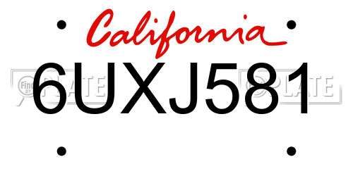 6UXJ581 California License Plate