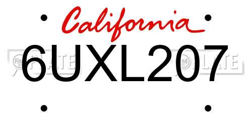 6UXL207 California License Plate