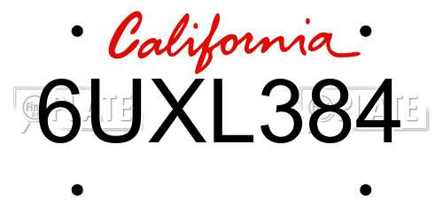 6UXL384 California License Plate