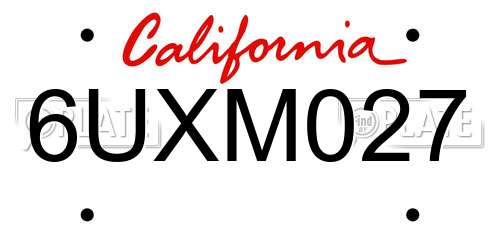 6UXM027 California License Plate