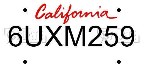 6UXM259 California License Plate