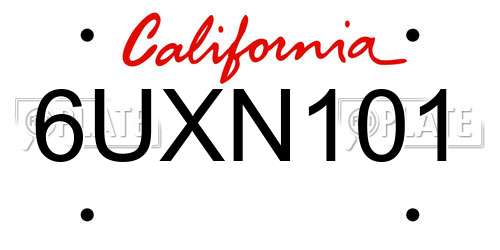 6UXN101 California License Plate