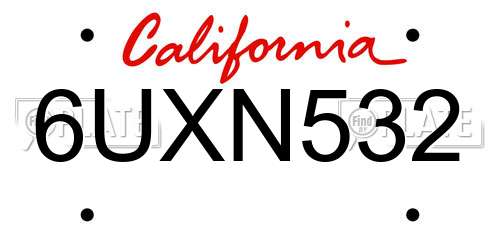 6UXN532 California License Plate