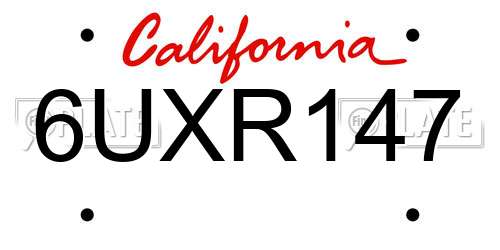 6UXR147 California License Plate