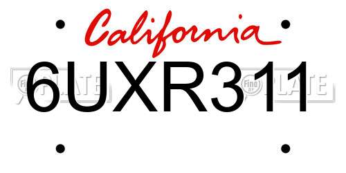 6UXR311 California License Plate