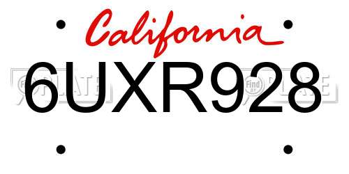 6UXR928 California License Plate