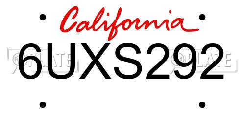 6UXS292 California License Plate