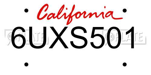 6UXS501 California License Plate