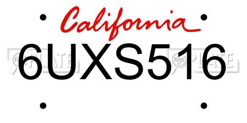 6UXS516 California License Plate