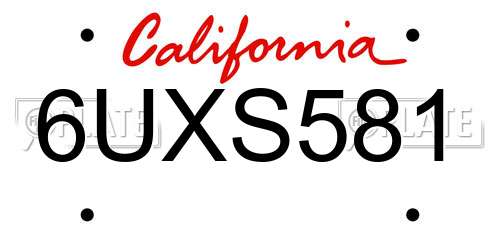 6UXS581 California License Plate