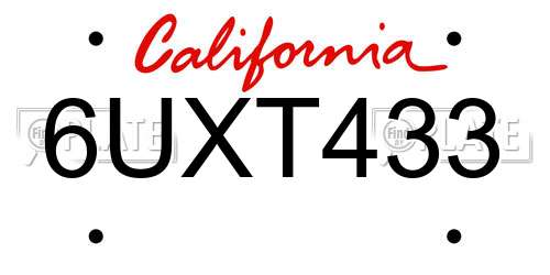 6UXT433 California License Plate