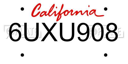 6UXU908 California License Plate