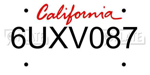 6UXV087 California License Plate