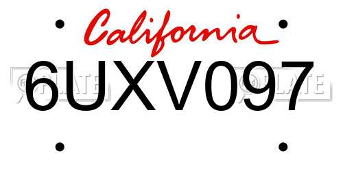 6UXV097 California License Plate