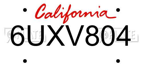 6UXV804 California License Plate