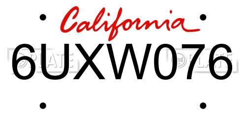 6UXW076 California License Plate