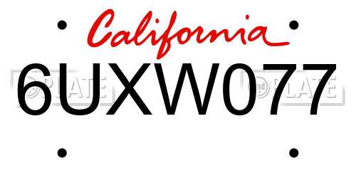 6UXW077 California License Plate
