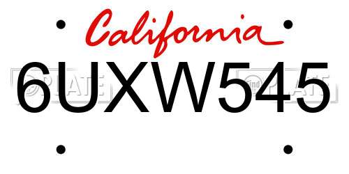 6UXW545 California License Plate