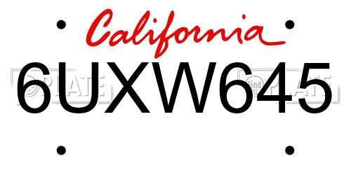 6UXW645 California License Plate