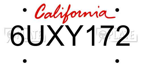 6UXY172 California License Plate