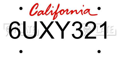 6UXY321 California License Plate