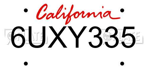 6UXY335 California License Plate