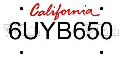 6UYB650 California License Plate