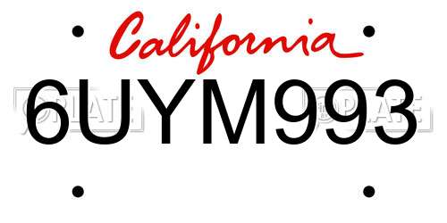 6UYM993 California License Plate