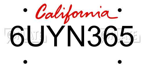 6UYN365 California License Plate