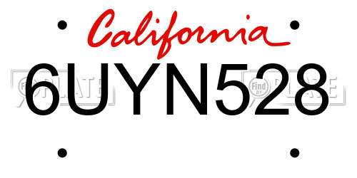 6UYN528 California License Plate