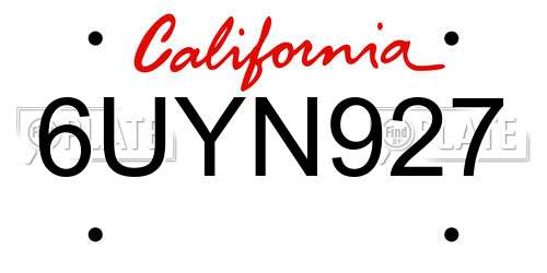6UYN927 California License Plate