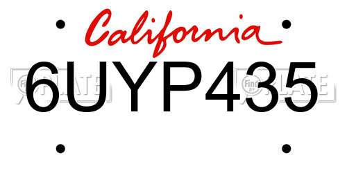 6UYP435 California License Plate