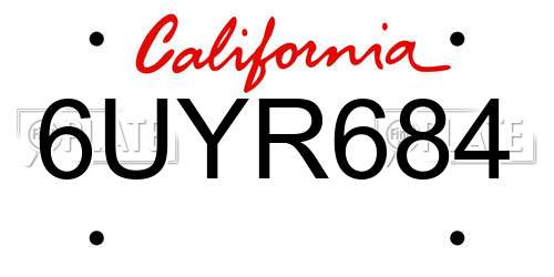 6UYR684 California License Plate