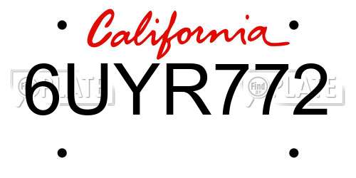 6UYR772 California License Plate