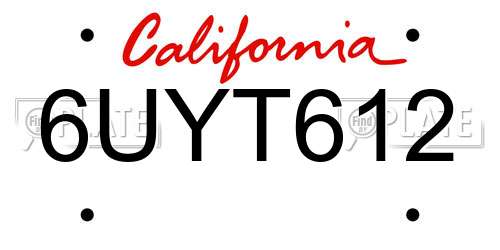 6UYT612 California License Plate