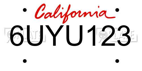 6UYU123 California License Plate