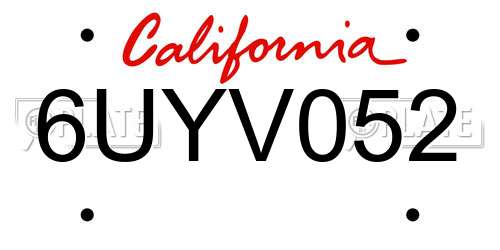 6UYV052 California License Plate