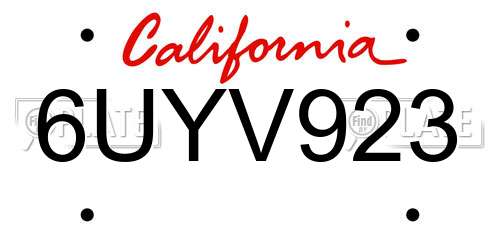 6UYV923 California License Plate