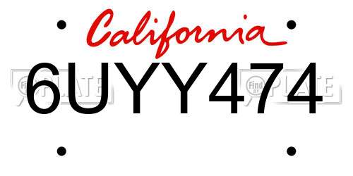 6UYY474 California License Plate