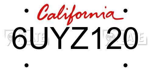 6UYZ120 California License Plate