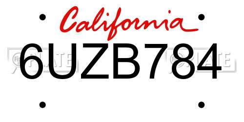6UZB784 California License Plate