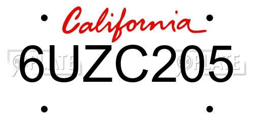 6UZC205 California License Plate