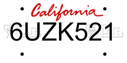 6UZK521 California License Plate