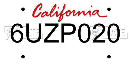 6UZP020 California License Plate