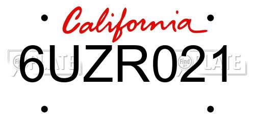 6UZR021 California License Plate