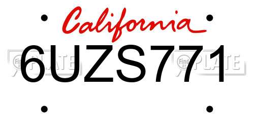 6UZS771 California License Plate