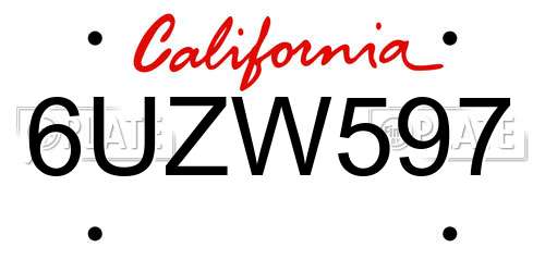 6UZW597 California License Plate