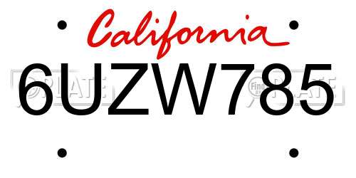6UZW785 California License Plate